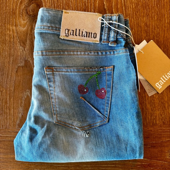 Galliano Denim - NWT LONG Galliano Donna crystal cherry slim jeans 30